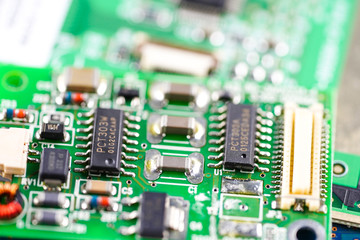 Computer circuit cpu chip mainboard core processor electronics device : concept of data, hardware, technician and technology.