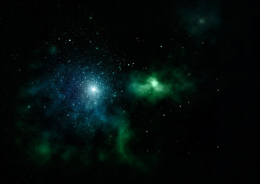 Star field in space and a nebulae. 3D rendering © Anatolii