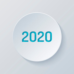2020 number icon. Happy New Year. Cut circle with gray and blue