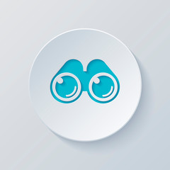 Simple binocular icon. Cut circle with gray and blue layers. Pap