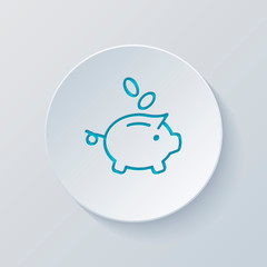 Piggy bank, dollar coins. Business icon. Cut circle with gray an