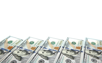 Background with money american hundred dollar bills with copy space inside. Frame of banknotes denominations of 100 dollars