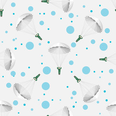 Seamless pattern. The landing of the air forces. Military paratroopers