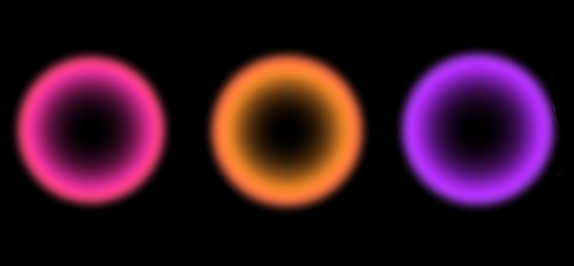 Blurred glowing isolated circles on black background. Yellow, pink. violet colors
