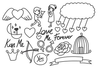 Black and white Valentines Day doodles 