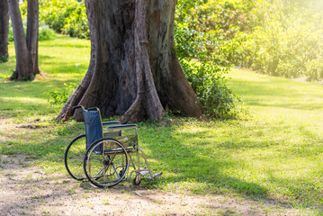 Empty wheelchair in the garden.thailand.