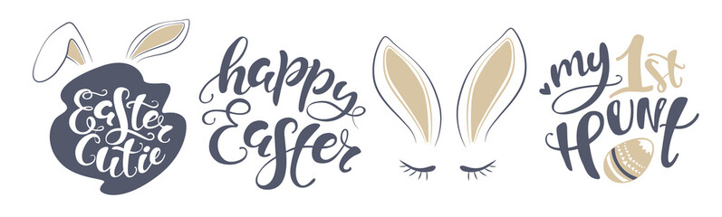 Naklejka premium Vector Happy Easter bunny lettering card. quote to design greeting card, poster, banner, printable wall art, t-shirt and other, eps illustration.