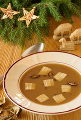 Polish Christmas mushroom soup with pasta