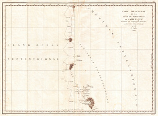 Old Map of San Francisco, Monterey Bay, California and Oregon 1786, La Perouse