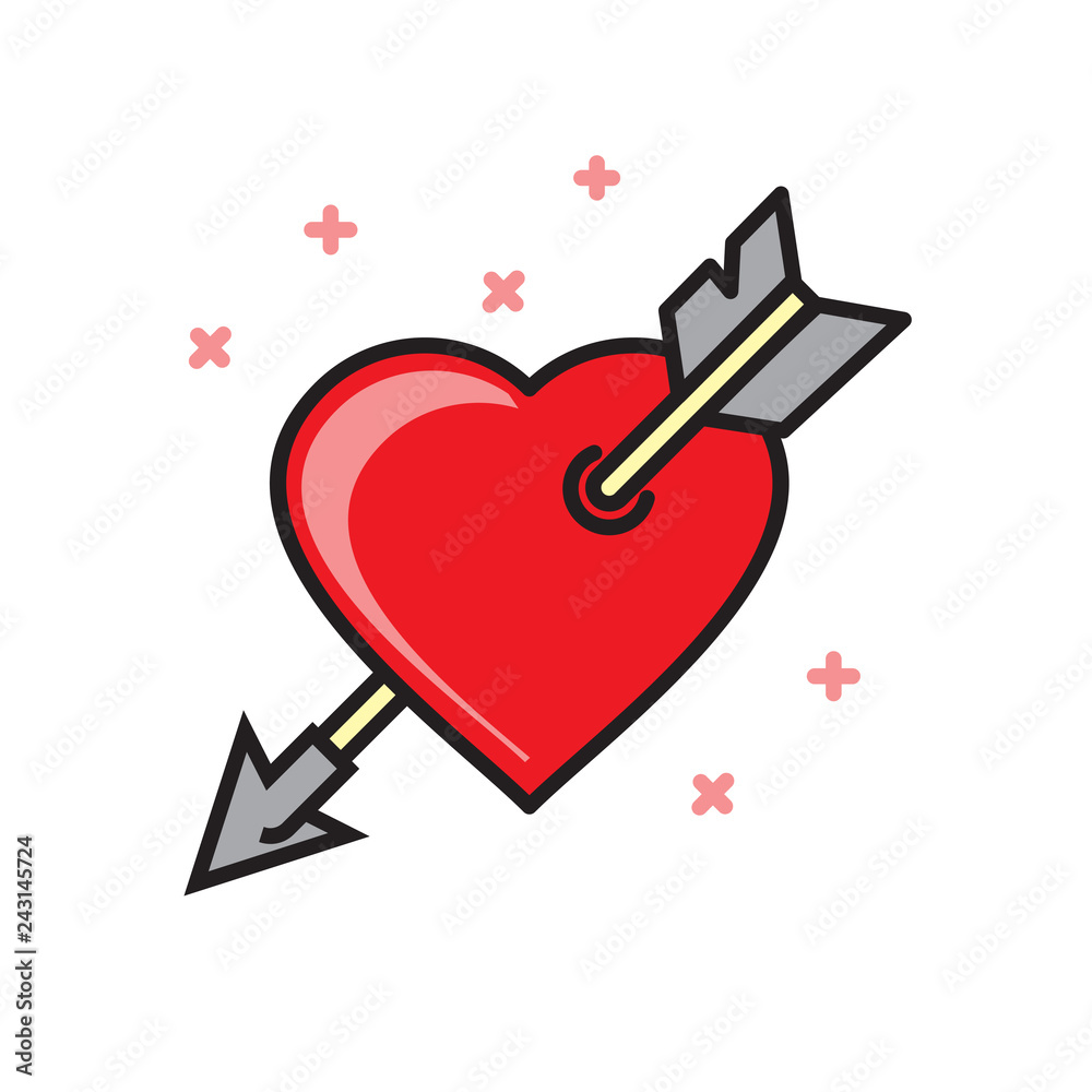 Poster heart with arrow icon on white background for graphic and web design, modern simple vector sign. int