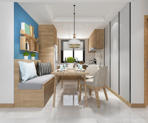 3d rendering white minimal kitchen with luxury decoration