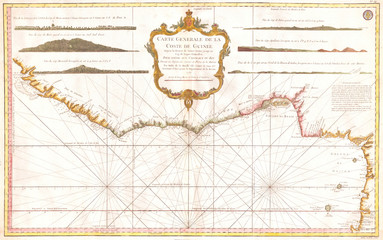 Old Map of West Africa, the Gulf of Guinea, and Benin, Rigobert Bonne 1727 – 1794, one of the most important cartographers of the late 18th century