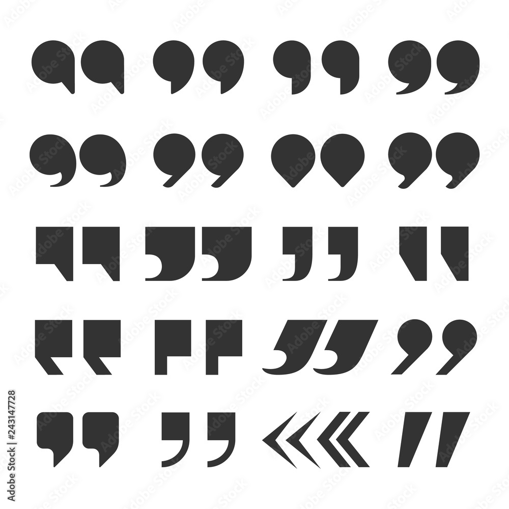 Poster Quotes marks. Quotation marking speech punctuation excerpt commas double comma. Remark button vector set