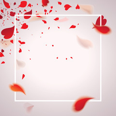 Falling romantic red rose heart shaped flower petals in the cover isolated on light background,Valentine's day concept