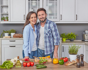 Couple in love preparing dinner