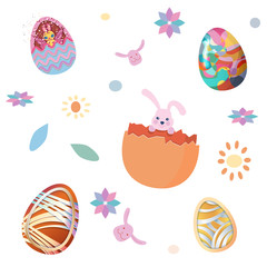 Obraz na płótnie Canvas Happy easter, seamless pattern set of easter eggs on white background.