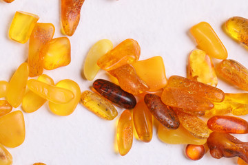 Baltic amber stones on white background