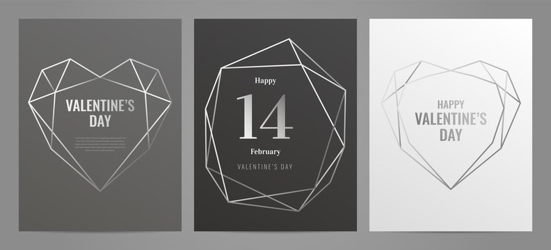 Valentines Day poster Luxury template with gold frame. Invitation template. Geometric shape.