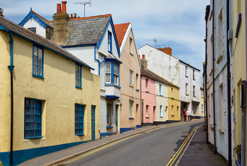 Fototapeta na wymiar The view of the small street in Lyme Regis. West Dorset. England