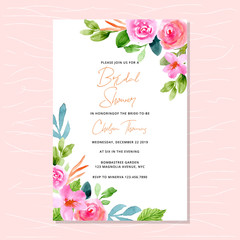 bridal shower invitation with pink watercolor floral edges