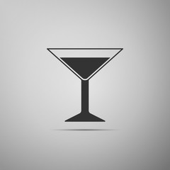 Martini glass icon isolated on grey background. Cocktail icon. Wine glass icon. Flat design. Vector Illustration