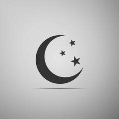 Moon and stars icon isolated on grey background. Flat design. Vector Illustration