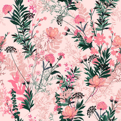 Materiał do szycia Sweet pastel Soft and gentle in the summer garden full of blooming flower in many kind of florals seasonal seamless pattern vector ,hand drawing style for fashion, fabric and all prints