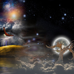 Naklejka premium Mystical Landscape Composition