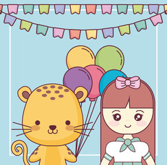 cute tiger with little girl happy birthday card