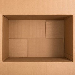 Cardboard archive storage box open lid. Top view