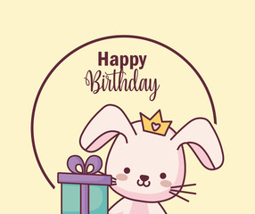 cute rabbit happy birthday card with gift