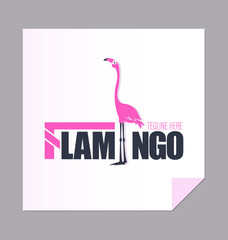 The inscription with a pink flamingo and a large letter F. Logo, emblem. The inscription can be used for environmental posters, a thematic site with a place for information.