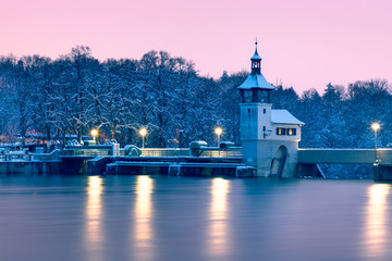 Fototapeta premium The Hochablass at Augsburg/Germany before sunrise