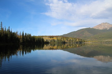 Fototapeta na wymiar Reflections On Pyramid Lake, Jasper National Park, Alberta