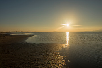 The coast in the delta del ebro at sunset