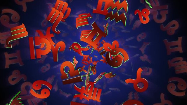 Falling Zodiac Signs, Horoscope, Background, Animation, with Alpha Channel, Loop, 4k
