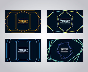 set of business cards with lines and figures