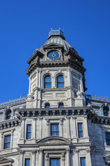 Fototapeta premium Victorian building surmounted by a copper dome (1878). This Magnificent building first housed offices of the Commissioners (edifice des commissaires) of the Port of Montreal. Montreal, Quebec, Canada.