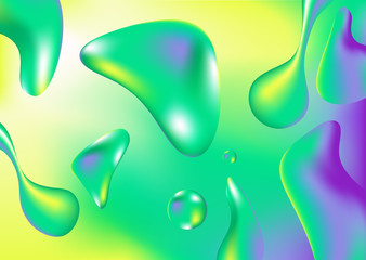 Vector holographic background with liquid 3D shapes for web, packaging, presentation, advertising, wallpaper, cover or poster.