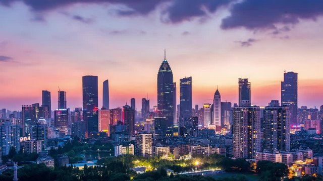 Time lapse of  wuhan city with busy traffic at night ,China