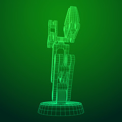 Robotic arm manufacture technology industry assembly mechanic hand wireframe low poly mesh vector illustration