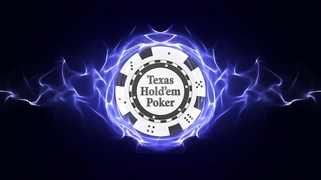 Texas Hold’em Poker Text and Poker Chip in Particles Ring Animation, Rendering, Background, Loop, 4k
