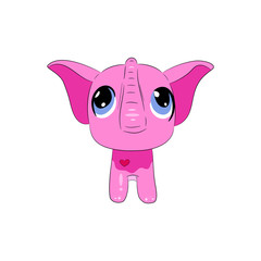 Cartoon elephant. Beautiful pink elephant with big eyes.