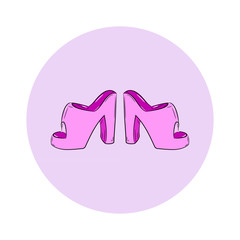 Pink high heel shoes. Vector icon on the white background.
