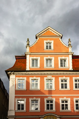 historical city facades on a stormy day