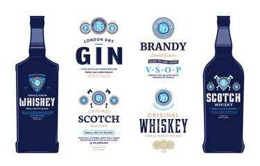 Alcoholic drink labels and bottle mockups