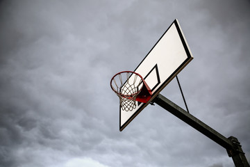 Basketball rim, board and net