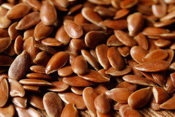 Flax seeds or linseeds. Extreme macro photography.