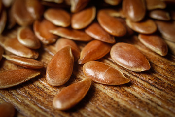 Flax seeds or linseeds. Extreme macro photography.