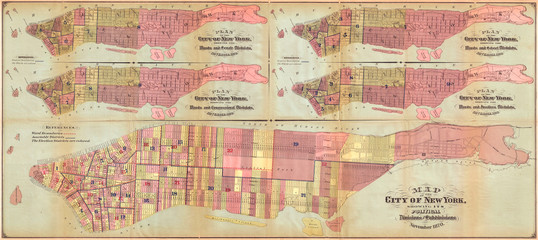 Old Map of Manhattan, New York City 1870, Hardy 